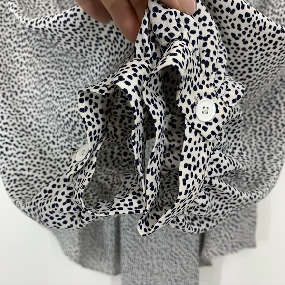 Ann Taylor Dark Navy Blue Abstract Dot White Long Sleeve Blouse Keyhole Front - Picture 7 of 16